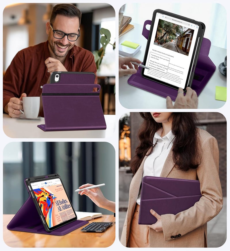DTTO for iPad A16 Case, iPad 11th / 10th Generation Case (2025/2022), 360 Degree Rotating Premium Leather Folio Stand Cover with Pencil Holder, Purple - Image 5